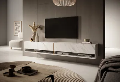 Produktbild von Selsey TV-Lowboard Mirrgo Weiß Marmor mit Goldene Einsätzen, 200 cm breit