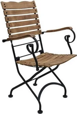 Produktbild von Casa Padrino Jugendstil Gartenstuhl mit Armlehnen Braun / Schwarz 60 x 40 x H. 92 cm - Klappbarer Garten Stuhl - Barock & Jugendstil Gastronomie & Garten Möbel