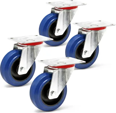 Produktbild von Wiltec Lenkrollen Set 4x Transportrolle ungebremst Ø100mm bis 160kg pro Rad mit Kunststoffrad und Anbauplatte, leiser Lauf, Transportrollen Möbelrollen Laufrollen