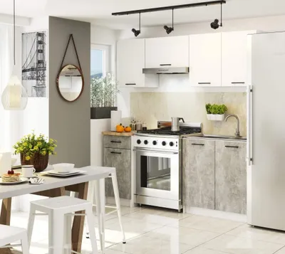 Image de Meuble de cuisine droit 180 cm VERMINA - blanc / béton