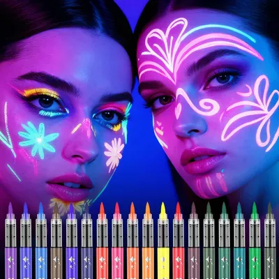 Produktbild von UV Schminkstifte 18 Farben Neon Schwarzlicht Set