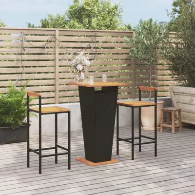 Produktbild von Möbel 3-tlg. Gartenbar-Set Schwarz Poly Rattan & Massivholz Akazie - Terrassenmöbel 3187725