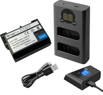 Produktbild von Trade-Shop 2in1 Set: Akku 2400mAh + USB-C Dual LCD Ladegerät kompatibel mit Nikon 1 V1 D7100 D750 D7000 D7200 D7500 D500 D600 D610 D780 D800 D810