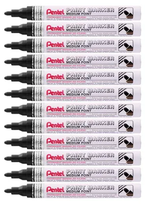 Produktbild von Pentel Paint Marker MMP10 Schwarz, mittlere Spitze 2,5 mm, permanent - Packung mit 12