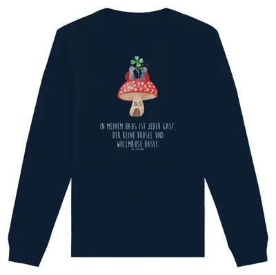 Produktbild von Mr. & Mrs. Panda Baumwoll Sweatshirt Marienkäfer Fliegenpilz Größe L - French Navy - Geschenk, Sweater, Fleigenpilzhaus, Pullover, Pulli, Wohnung, Haus, Lustige Sprüche