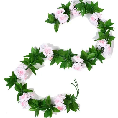 Image de Guirlande de roses artificielles, 2 pièces, 2,4 mètres, fleurs en soie rose, vigne décorative suspendue