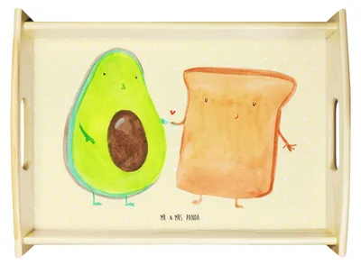 Produktbild von Mr. & Mrs. Panda Tablett Avocado Toast - Gelb Pastell - Geschenk, Dekotablett, Servier, Freundin, Sofa, Hochzeit, Toastbrot, Holztablett, holz
