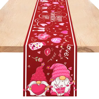 Tafelloper mit Herz-Kobold-Motiv, 35 x 180 cm, Rot für Valentinstag