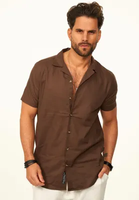 Produktbild von behype. Herren Kurzarmhemd aus Leinen Sommerhemd im Regular-Fit Herren Leinenhemd Freizeithemd mit offenen Reverskragen