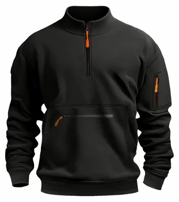 Produktbild von Sweatshirt für Herren – mit Taschen – Stehkragen – Schwarz