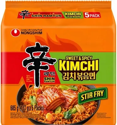 Immagine prodotto di Nongshim | Ramyun "Shin Kimchi" saltato, dolce e piccante - 5 confezioni da 137g - Noodles istantanei - Cucina coreana