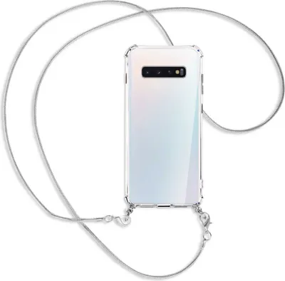 Produktbild von Handykette Backcover-Schutzhülle mit Band (Metall silberfarben) für Samsung Galaxy S10 - silberfarbene Kette Snake