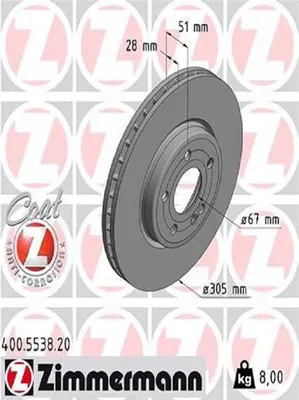 Produktbild von 2x ZIMMERMANN Bremsscheibe 400.5538.20 passend für MERCEDES-BENZ A-Klasse (W177)