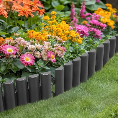 Produktbild von 10x Gartenzaun - 28 cm lang und 24 cm hoch - Kunststoff Gartenabgrenzung - Mit 3 Pfosten pro Zaun - Insgesamt 28 m Zaun - Holzkohle