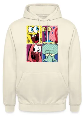 Produktbild von Spreadshirt SpongeBob Schwammkopf Patrick Gary Thaddäus Uni Hoodie, M, Vanille-Milchshake