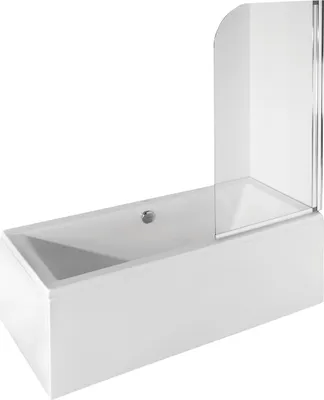 A white rectangular bathtub with a clear glass shower screen attached to one side.