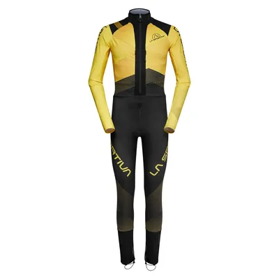 Stratos VI Racing Suit von La Sportiva in Gelb und Schwarz; eng anliegend mit langen Ärmeln und Reißverschluss.