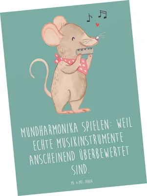 Produktbild von Mr. & Mrs. Panda Postkarte Mundharmonika Freude - Meeresbrise - Geschenk, Humor, Lernen, Musikinstrument, Grußkarte, Musik, kunstkarte, Postkarten, Instrument, Spielen