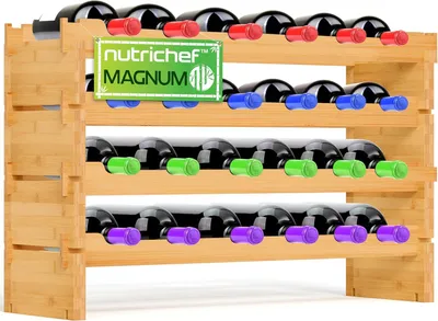 Produktbild von NutriChef Regal Schmal Weinregal aus Bambus Holz – 24 Flaschen, 4 Etagen – Stapelbares Flaschenregal