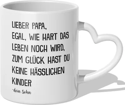 Produktbild von 22Feels Papa Geschenk von Sohn Vatertag Vater Tasse Geburtstag Weihnachten Kaffeetasse Männer Haferl Beste Eltern (Herzhenkel Weiss)