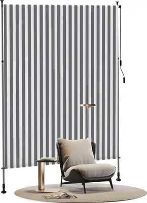 Produktbild von UISEBRT Klemmmarkise 200 × 310 cm Vertikalmarkise Sonnenschutz Balkon Terrasse Sichtschutz Markise ohne Bohren Teleskopmarkise Grau-Weiß gestreift