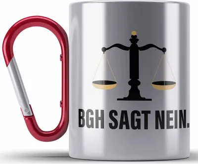 Produktbild von Trendation - Jura Geschenk Edelstahl Tasse Karabiner mit Spruch für Jurist Juristin Geschenkideen Lustig für Examen Staatsexam (Rot)