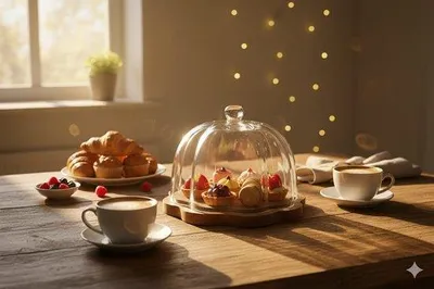 Image de Bavary plateau à gâteau en acacia naturel avec cloche en verre Ø 31 cm