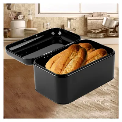Produktbild von Brotkästen, Retro-Brotbox platzsparende Aufbewahrungsbox für Brot, sorgt für längere Frische (Schwarz)