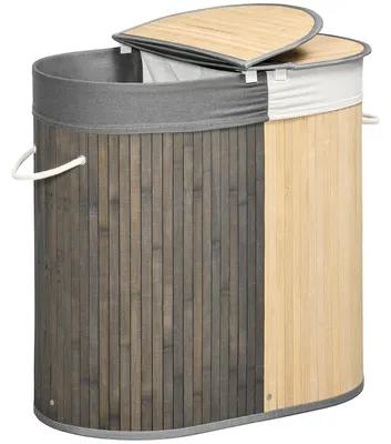 Productafbeelding van HOMCOM wasmand met deksel, 100 liter, wasverzamelaar met 2 uitneembare waszakken