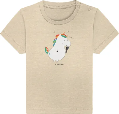 Produktbild von Mr. & Mrs. Panda Babyshirt Einhorn Sänger 6. - 12. Monat - Natural Raw - Geschenk, Glitzer,  T-Shirt, Kinder Oberteil, Disco, Baby, Einhörner, Fest, Kleinkind Shirt