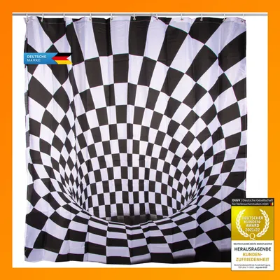 Produktbild von Duschvorhang Optische Illusion 3D Effekt Schwarz Weiß Kariert inkl. 10 Befestigungsringen Textil Polyester Waschbar für das Badezimmer