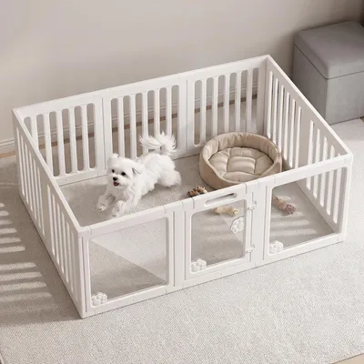 Imagen del producto de Jaula para cachorros de 60 cm de ancho, con acrílico, dimensiones 150 x 100 cm, fabricada en plástico, para uso interior