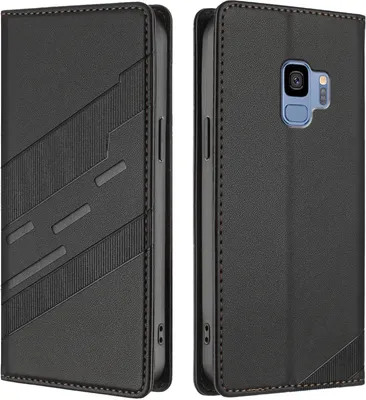 Produktbild von Hülle für Samsung Galaxy S9, Kunstleder Brieftaschen Handyhülle mit Kartenfach und Standfunktion Schwarz