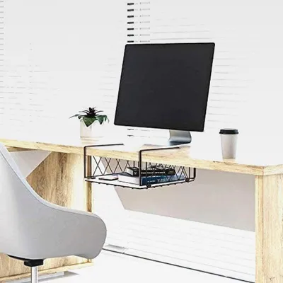 Produktbild von Hängekorb Regal, 2 Stück Hängekorb aus Metall, Regaleinhängekorb Unter Schrank, Hängende Aufbewahrungskörbe für Küche, Speisekammer, Büro, Schreibtisch (Bronze)