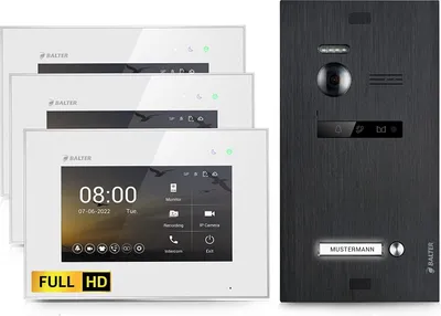 Produktbild von HD Video Türsprechanlage für 1 Familienhaus, 3x Monitore, Balter EVO HD Schwarz