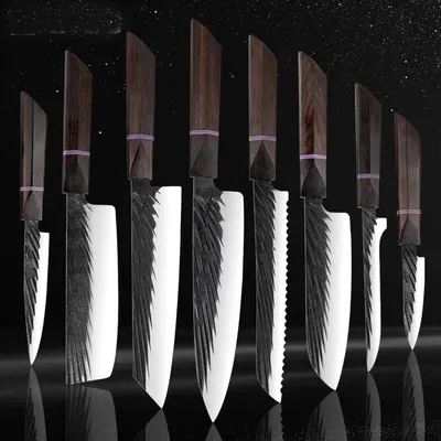 Produktbild von Mehrzweck Kochmesser Set- 8 Universalmesser, die unverzichtbaren, professionellen Küchenmesser Edelstahl mit sehr schön geformten eckigem Griff