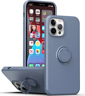 Produktbild von iPhone 14 Handyhülle, Ring Halter Ständer Kratzfeste Weiche Silikon schutzhülle für iPhone 14 Grau