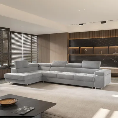 Produktbild von Masseno Ecksofa VICENTE mit Schlaffunktion L-Form, Sofa mit Bettkasten, Wohnzimmersofa, Couch, Soffa, Bettsofa, Couchgarnitur- Hellgrau, MONOLITH 84