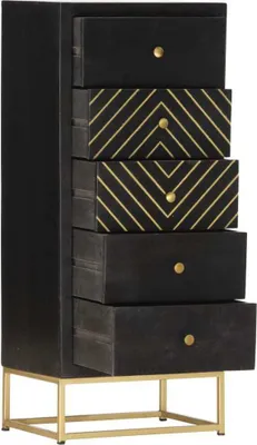 Zdjęcie produktu dla vidaXL Szafka z szufladami Czarny Złoty 45x30x105cm Drewno mango