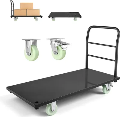 Zdjęcie produktu dla Wózek platformowy SucceBuy składany 907 kg, wózek transportowy z obrotowymi kółkami i uchwytem, wózek magazynowy na bagaż, 1220 x 610 x 815 mm, wózek przemysłowy do magazynu, warsztatu, fabryki