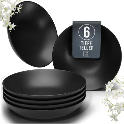 Produktbild von PURE LIVING Manhattan Suppenteller, 6er-Set, Steingut, Schwarz Matt