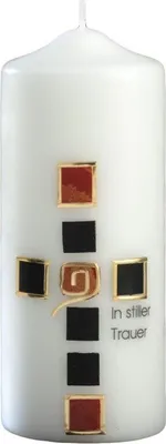 Produktbild von Trauerkerze "Kreuz dunkelrot-schwarz-gold" 200 x 80 mm mit Klarsichtkarton
