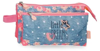 Productafbeelding van Enso Little Dreams, roze etui met drie compartimenten, 22x12x5 cm, polyester.