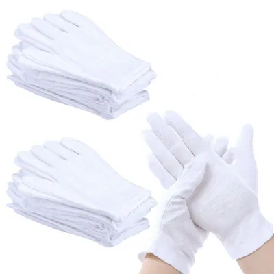 Produktbild von 12 Paar weiße Baumwollhandschuhe, weich und atmungsaktiv, Größe M, für die Handpflege