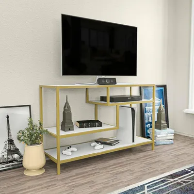 Image de Ivette - Meuble TV, 120x39x75 cm or, 3 Étagères