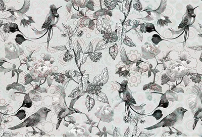 Produktbild von Tadessi Fototapete | Blumen | 4.00 m x 2.70 m | Grau | Weiß | Wandbild | Digitaldruck