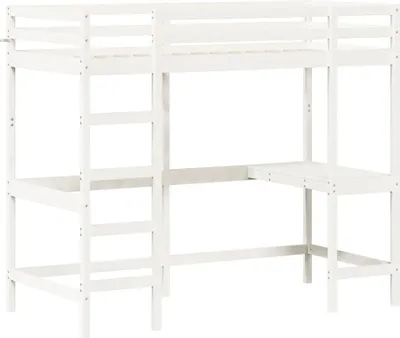 Produktbild von Hochbett mit Schreibtisch Weiß 90x200 cm Massivholz Kiefer