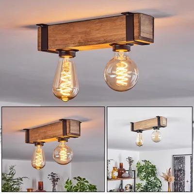 Produktbild von Bollengo moderne Deckenlampe aus Metall /Holz in Schwarz/Natur