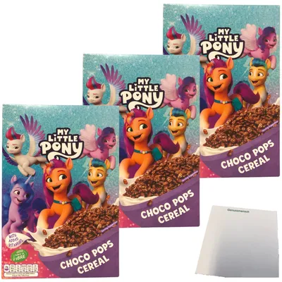 Produktbild von My Little Pony Choco Pops Schokoladen-Frühstückscerealien 3er Pack (3x375g Packung) + usy Block