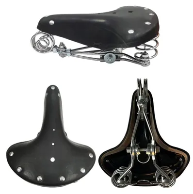 Produktbild von Fahrradsattel BGB-916 Ledersattel Retro Sattel Fahrradsitz Hollandrad gefedert, Farbe:Schwarz